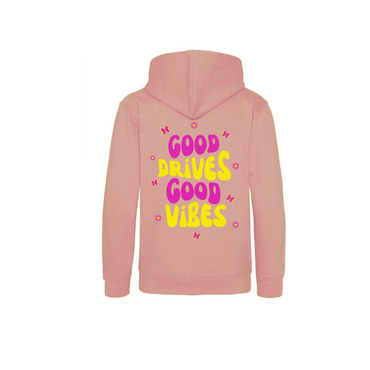 Kids "Good Drives Good Vibes" Hoodie Baby Pink